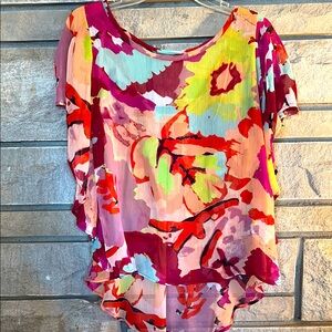 Democracy Pink and Red Asymmetrical Blouse